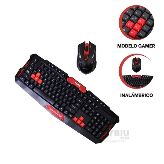 Teclado Inalambric para Juegos + Mouse Inalambrico Negro Cod:3330 Driver :03