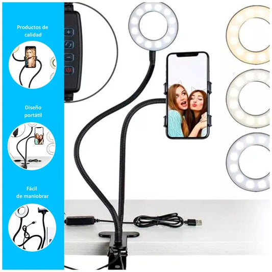 Aro de Luz LED para Mesa con Soporte para Celular Cod:3356 Driver :03.
