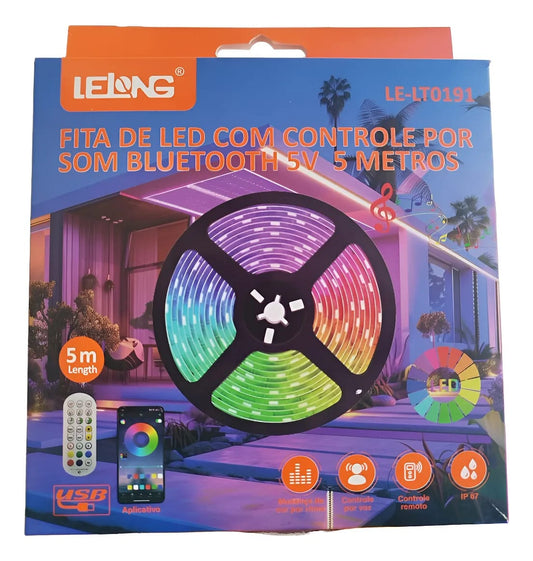 Tira Luces LED RGB 5050 5m Bluetooth Audiorítmica Lelong IP67 Interior Exterior Cod:1112 driver :01