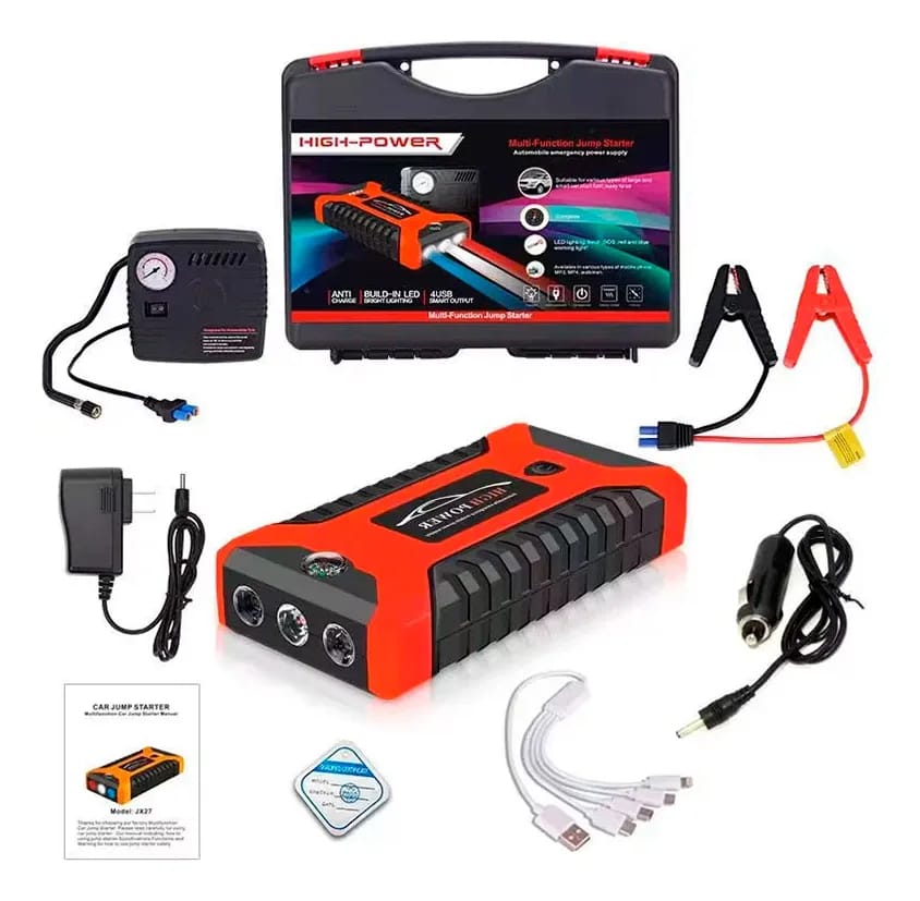 Arrancador De Bateria De Vehiculo + Inflador 2 En 1 Rojo Cod: 4401 Driver :01