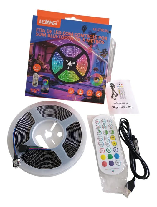 Tira Luces LED RGB 5050 5m Bluetooth Audiorítmica Lelong IP67 Interior Exterior Cod:1112 driver :01