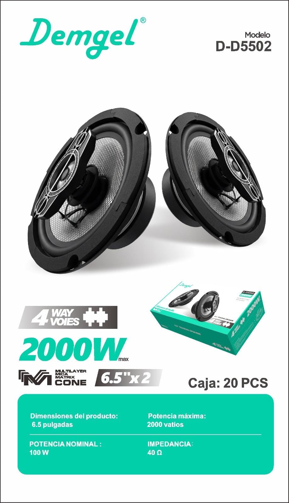 Parlante 2000w para carro Cod:1270 driver:01