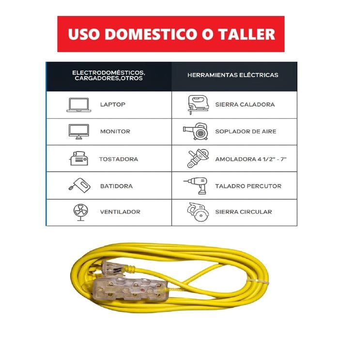 Extensión Electrica Vulcanizado 30 Metros x 3 Tomas Amarillo Home Light COD:3134 COD:04