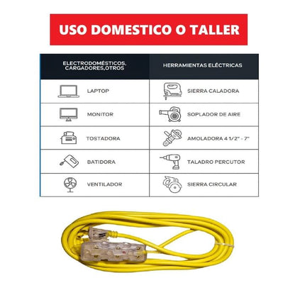 Extensión Electrica Vulcanizado 30 Metros x 3 Tomas Amarillo Home Light COD:3134 COD:04